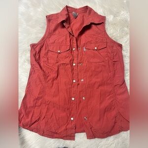 Carhartt Button Pearl Snap Western Shirt OrangeTop Sleeveless Women’s Large